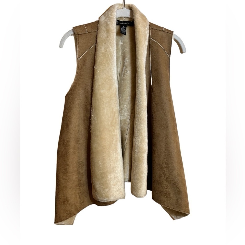 INC Women’s Faux Suede Sherpa Lined Tan Vest Size Medium